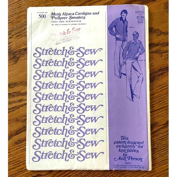 UNCUT Vintage 1960s Stretch & Sew 500 Sewing Pattern Sz S-3XL Cardigan & Sweater - Picture 1 of 2
